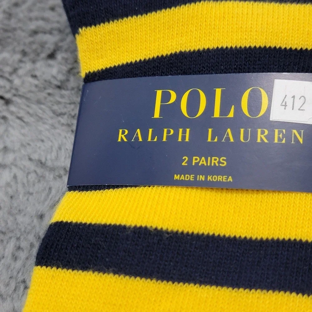 Polo Ralph Lauren Socks Mens 10-13 Multicolor Stripe Pony Crew 2 Pairs Mid Calf
